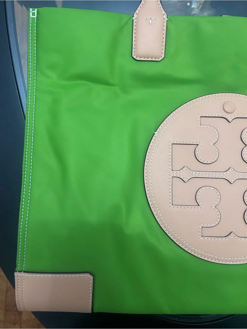 Tory Burch Lime Green Nylon Tote with Tan Leather Trim